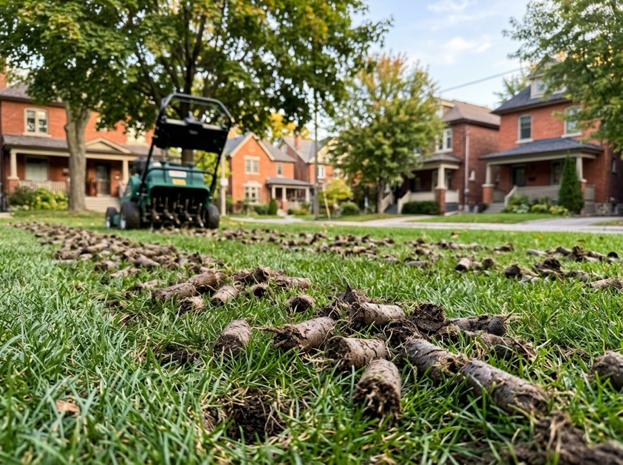 Soil cores on aerated turf